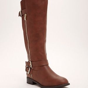Double Buckle Side Zip Knee-High Boots (Wide Widt